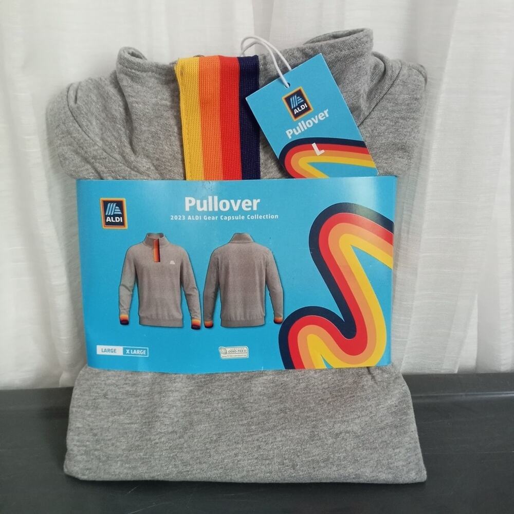 ALDI Rainbow Super Fan Sweatshirt 2023 Gear Capsule Gray Cotton Pullover Zip LG